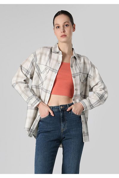Colin's Regular Fit Shirt Neck Plaid Women's Beige Long Sleeve Shirt
