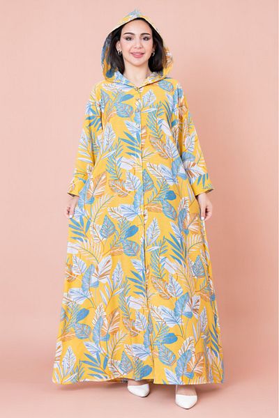 IKKXA Floral Printed Hoodie Jalabiya