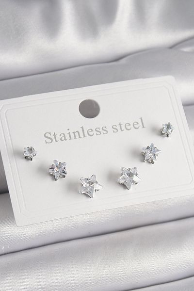 Skygo 316L Steel Silver Color Zircon Stone Star Model Women's Earring Set - Tj-Bkp9881