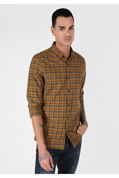 Colin's Cămașă galbenă Slim Fit pentru bărbați - mânecă lungă, carouri Cl 1061023