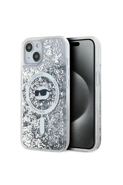 Karl Lagerfeld Θήκη για iPhone 15 Plus με υγρό γκλίτερ MagSafe, Karl Lagerfeld - Διαφανής