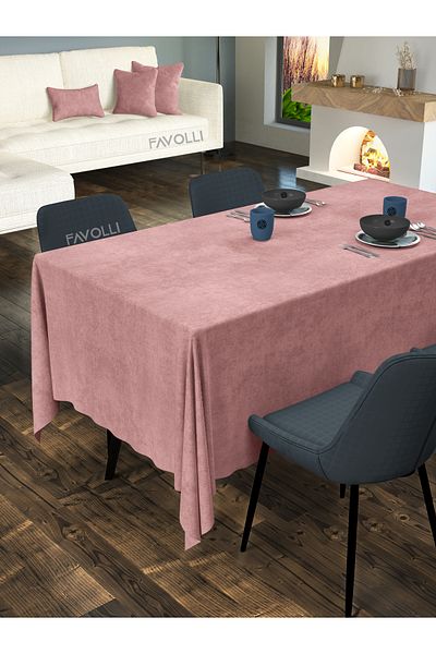 FAVOLLİ Velvet Textured Light Pink Color Tablecloth