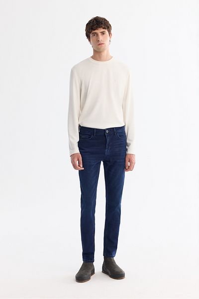 Avva Ανδρικό ελαστικό τζιν παντελόνι Navy Blue Antique Washed B 003521