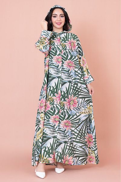 IKKXA Floral Printed Hoodie Jalabiya
