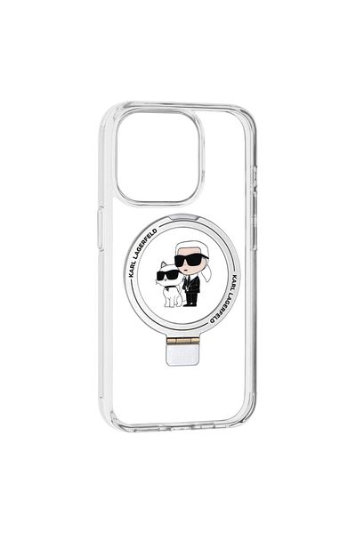 Karl Lagerfeld Case for iPhone 15 Pro, Hardcase Ring Stand MagSafe, Karl Lagerfeld - White