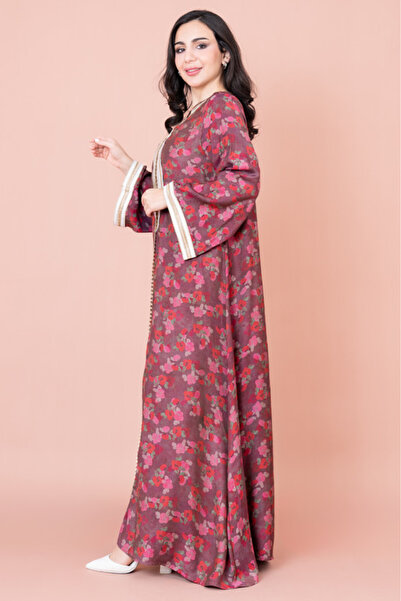 IKKXA Embroidered Floral Print Jalabiya