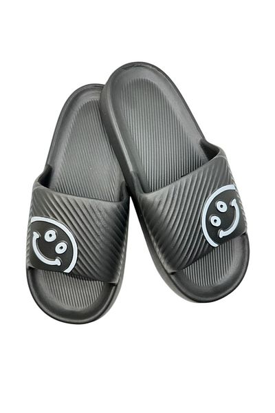 TECOS Men's Beach or Pool Slippers, ®, Black, Size 44-45, 28 Centimeters, Happy Face