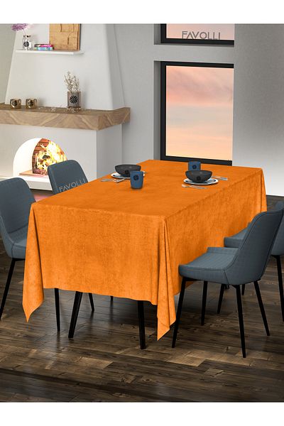 FAVOLLİ Velvet Textured Orange Color Tablecloth
