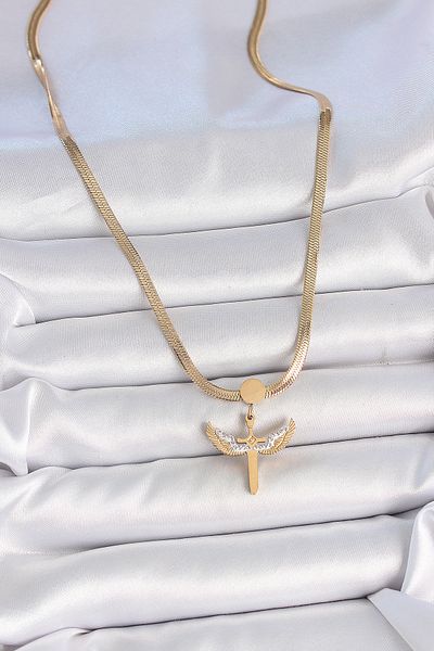 BESKAR 316L Steel Gold Color Italian Chain Zircon Stone Detailed Mikail Model Women's Necklace