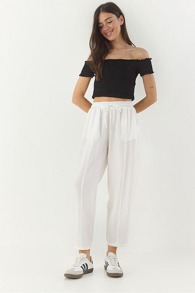 Bianco Lucci Women's Carrot Cut Summer Pants with Waist Ties and Pocket Details 3878 60281041
