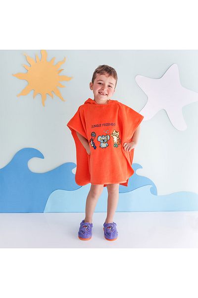 Milk & Moo Milk&moo Kids Poncho %100 Cotton One Size Orange