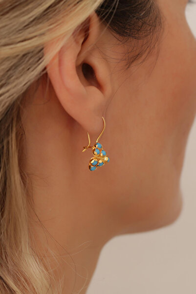 Bayar Gold 14 Ayar Altın Mavi Piramit Küpe