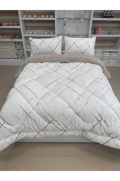 argehome Double Double Sided Luxury Welsoft Elite Quilt Soft Fleece Quilt and Pillowcase Reflection Beige