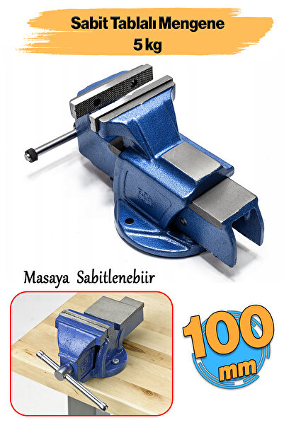 Badem10 Metal (100 mm) 5 Kg Döküm Gövdeli Sabit Tablalı Mengene Masaya Sabitl...