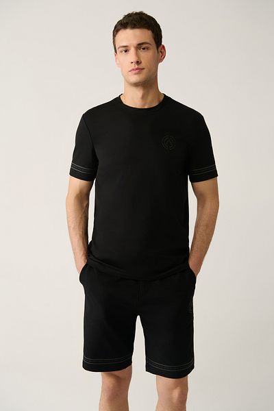 Avva Pánské černé triko s potiskem z tkaniny Crew Neck Jersey A41Y1107