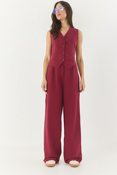 Bianco Lucci Vestă de in pentru femei, pantaloni cu talie înaltă, costum de jos 9257 60281047