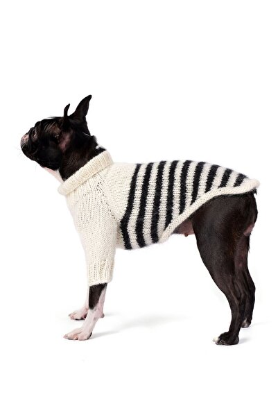 El Örgüsü Krem-Siyah Çizgili Köpek Kazak Regular Fit