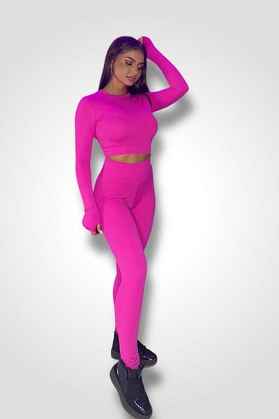 BOMBFIT Neon Pink 2-piece set, matte texture