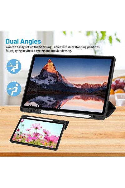 m.tk moveteck Mi Pad 7/7 Pro 11.2 inç Uyumlu Kılıf Kalem Bölmeli Üçgen Katlanır Standlı Yumuşak Silikon