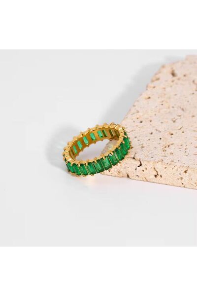 VİYA Loni Baguette قطع الزركون خاتم الحجر الأخضر