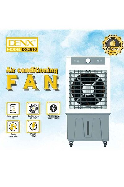 Denx مكيف هواء صحراوي محمول Dinex DX2540 بتبريد مائي، 100 واط، سعة 20 لترًا من الماء