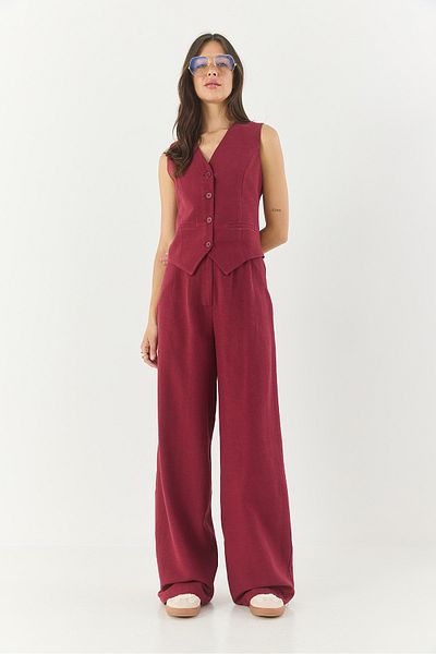 Bianco Lucci Vestă de in pentru femei, pantaloni cu talie înaltă, costum de jos 9257 60281047