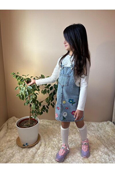 chacharon KIZ ÇOCUK KOT ÇİÇEK NAKIŞLI JİLE ELBİSE