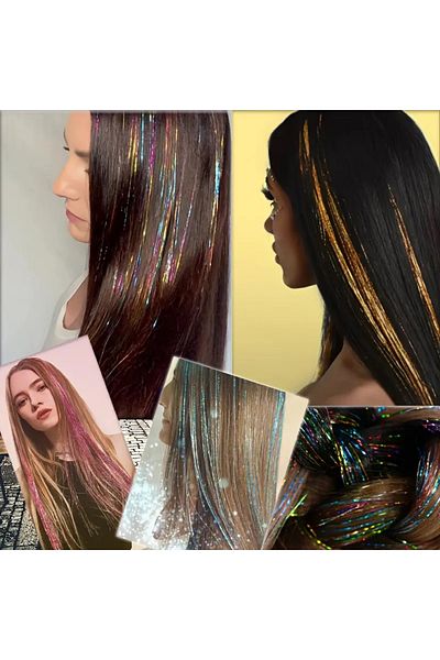 Zeysum Hair Tinsel Hair Tinsel / Mix Color Hair Tinsel / 200 Strands 120 Cm/ Tinsel Hair Welding / Braided Hair Accessory