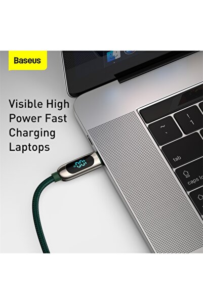 Baseus LED Display Fast Charging Data Cable Type-C to Type-C 100W 5A, Nylon Braided, 1M - Green