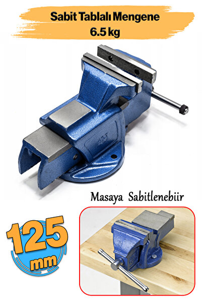 Badem10 Metal Döküm Gövdeli Sabit Tablalı Mengene 125 mm Masaya Sabitlenebili...