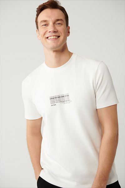 Avva Men's White Crew Neck Printed Interlock T-Shirt A41Y1013