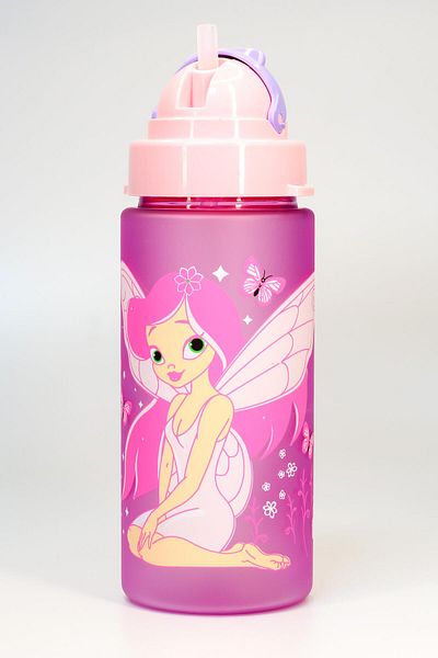 Telvesse Children Water Flask Tritan Water Bottle with Straw Neck Strap Angel School Water Bottle Bpa-Free 500ml Purple T0106