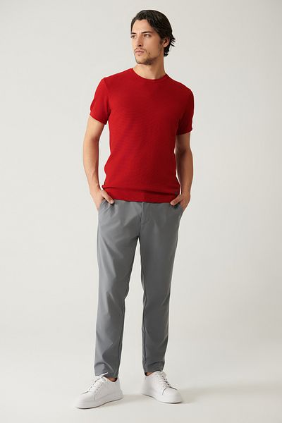 Avva Men's Gray Slim Fit Elastic Waist 360 Degree Flexible Technical Fabric Trousers A41Y3077