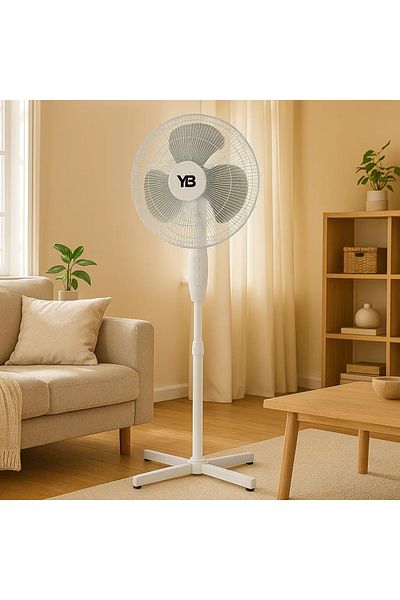 Hausberg Ventilator Cu Picior Xb-110, 55w, 16 Inch, 3 Viteze, Oscilatie, Inaltime Reglabila, Alb
