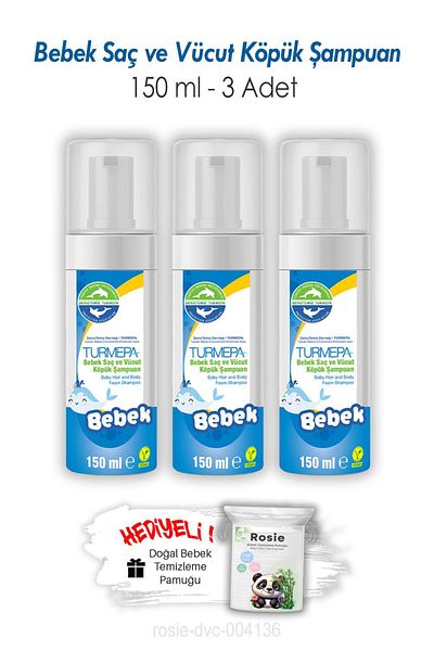 Turmepa Baby Hair and Body Foam Shampoo 150 ml 3 Pieces and Rosie