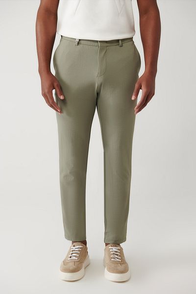 Avva Men's Light Khaki - Lightweight Stretch Trousers, Rubber Waist and Side Pocket A41Y3203