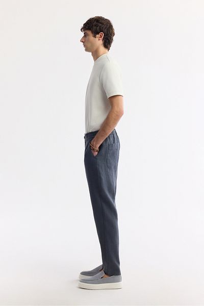 Avva Ανδρικό Anthracite Relaxed Fit Elastic Waist 100% λινό παντελόνι B003032
