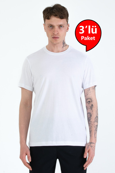 %100 Pamuk Regular Fit Erkek Basic T-shirt, Erkek Sade Tişört, 3'LÜ PAKET