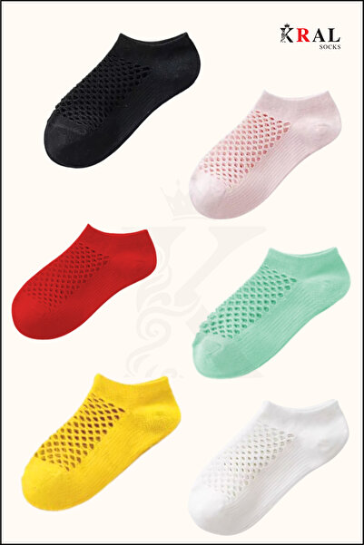 KRAL SOCKS Дамски ботуши (6 чифта) Четвърт чорап, мрежест модел, комплект памучни чорапи, които не изпотяват