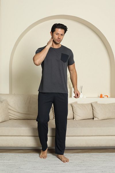 LİLA İÇ GİYİM Pajama Set - Black - Plain