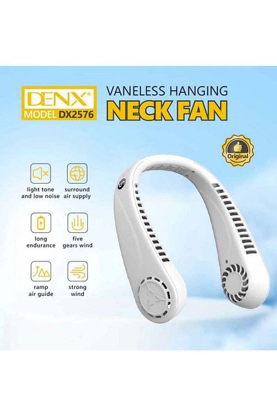 Denx مروحة رقبة محمولة قابلة لإعادة الشحن بدون شفرات بتصميم منخفض الضوضاء