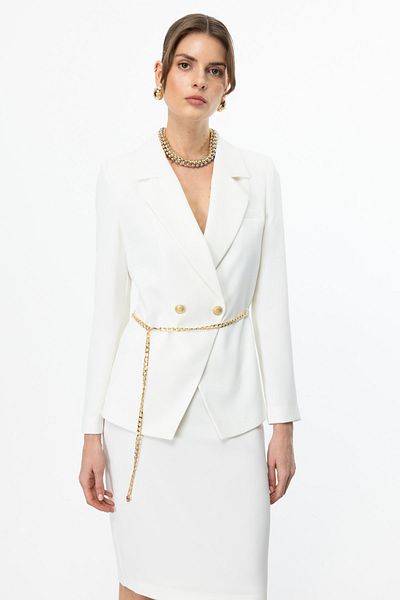 Ekol Double Breasted Jacket with Chain Belt at Waist
