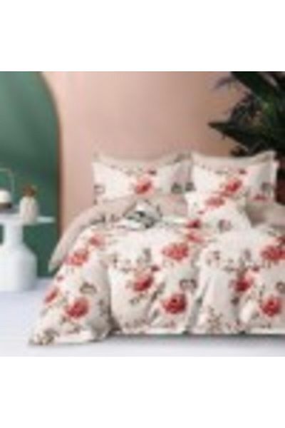 Pucioasa Double Bed Sheet Set with Red Floral Designs