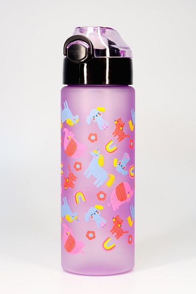 Telvesse Children's Water Bottle Tritan Water Bottle with Straw Unicorn School Water Bottle with Straw Bpa-Free 550ml Purple T0101