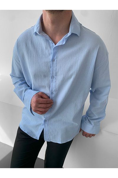 NO1 KONSEPT Cămașă albastră oversize din in