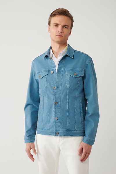 Avva Ανδρικό τζιν μπουφάν Indigo Classic Lapel Garment Dyed Pocket A41y6020