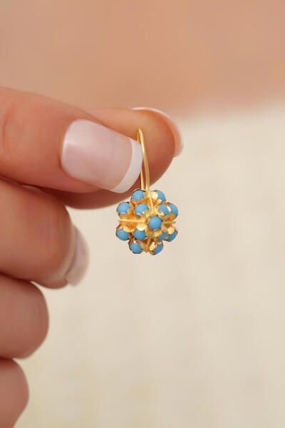 Bayar Gold 14 Ayar Altın Mavi Piramit Küpe