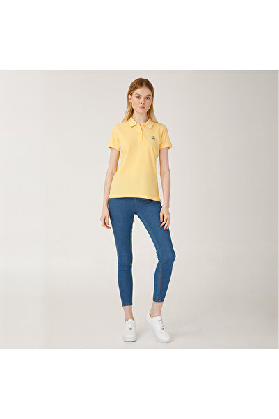 ANEMOSS Crab Pattern Women's Polo Neck T-Shirt, Yellow, L