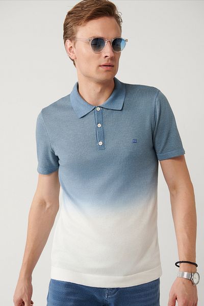 Avva Ανδρικό πλεκτό μπλουζάκι Indigo Polo Neck - 3 κουμπιά, Garment Dyed, A41y5068