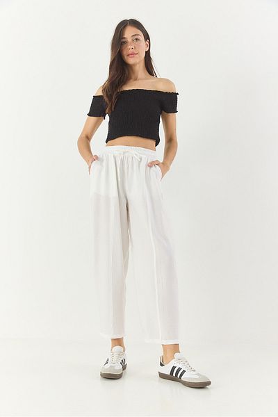 Bianco Lucci Women's Carrot Cut Summer Pants with Waist Ties and Pocket Details 3878 60281041
